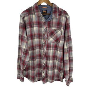 Timberland Pro Mens Original Fit Red & Gray Plaid Button-Up Shirt Size XL